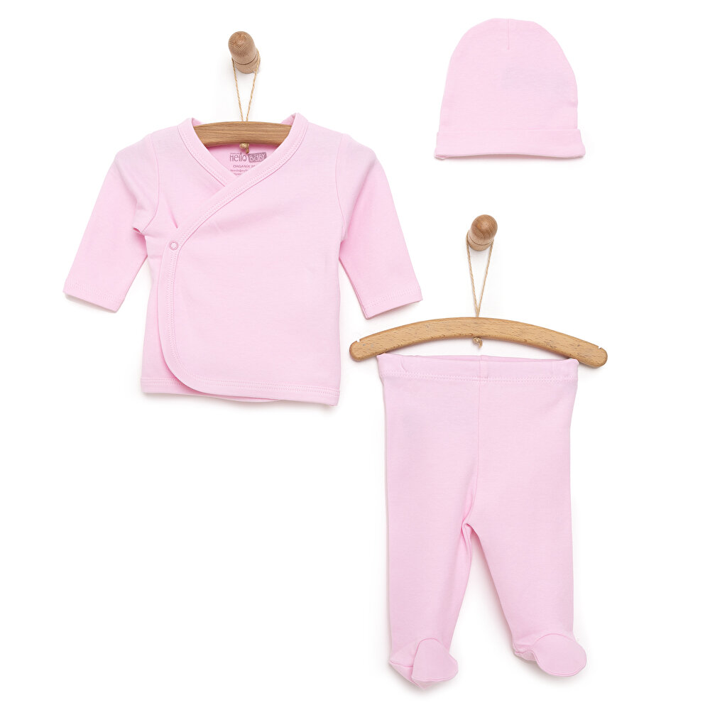 Unisex Bebek Yenidoğan Zıbın Şapka Patikli Alt %100 Pamuk Çıtçıtlı V Yaka Uzun Kol Yeşil