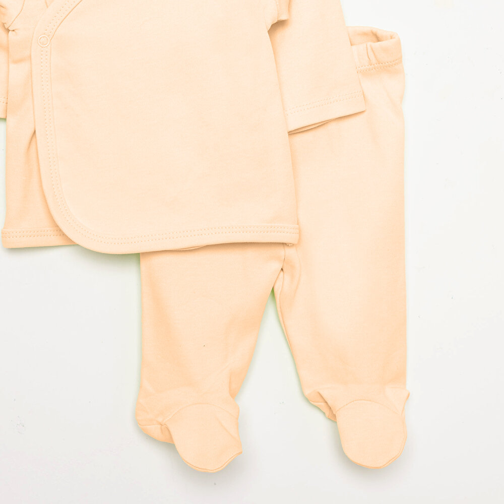 Unisex Bebek Yenidoğan Zıbın Şapka Patikli Alt %100 Pamuk Çıtçıtlı V Yaka Uzun Kol Yeşil