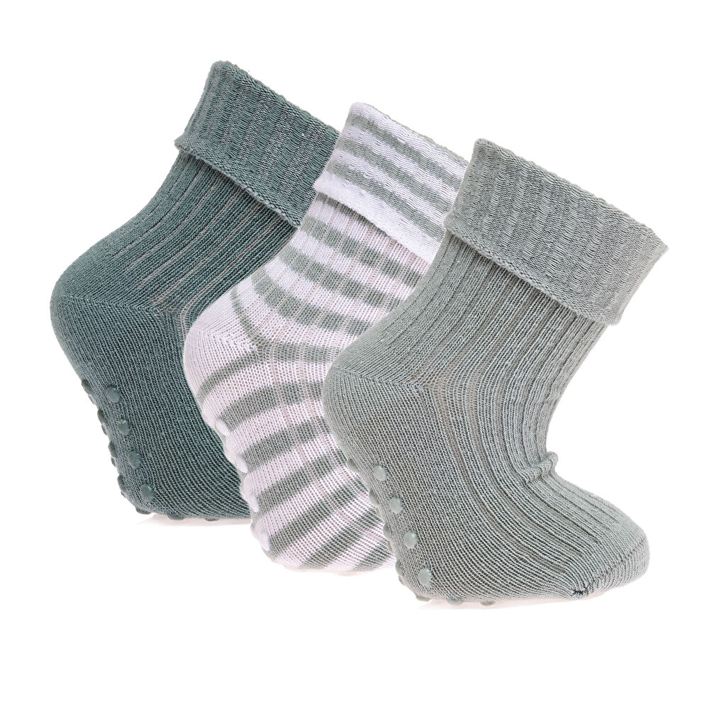 Unisex Çizgili 3lü Kıvrık Çorap Unisex