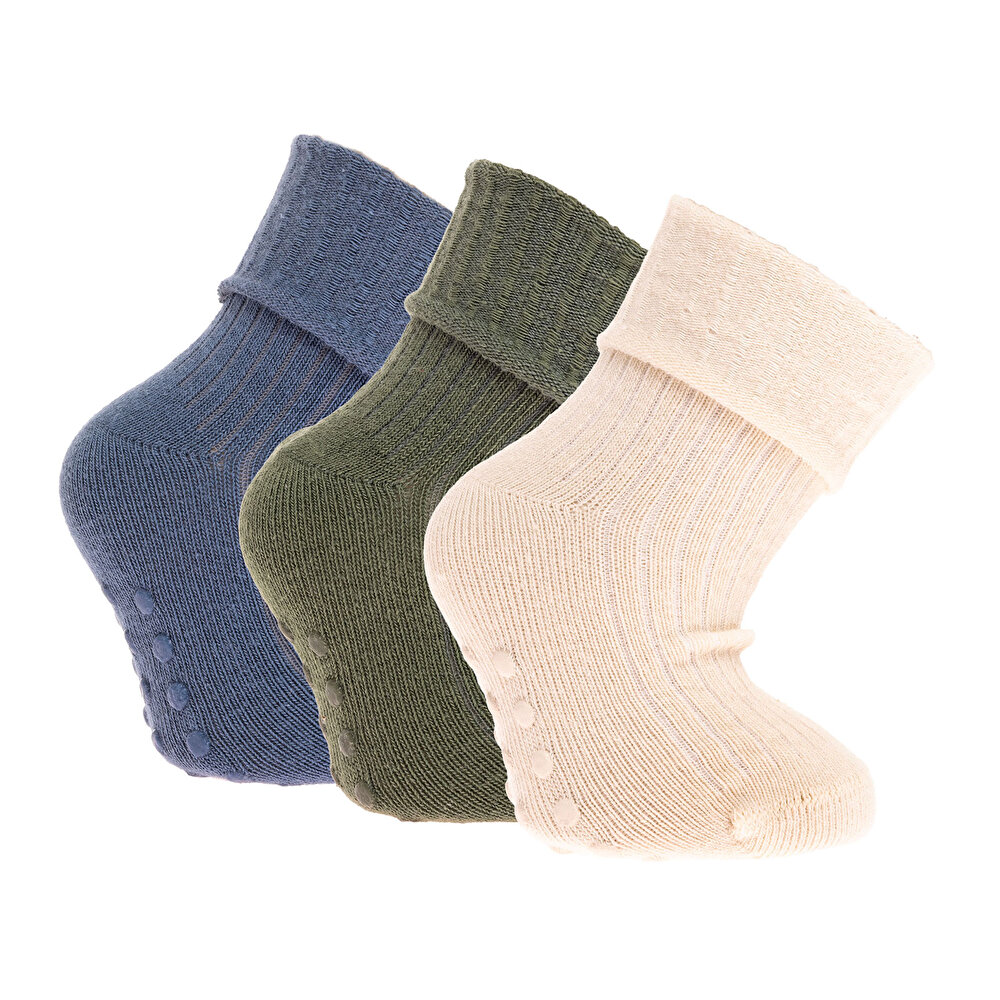 Unisex Kaşkorse Düz Renk 3lü  Kıvrık Çorap Unisex
