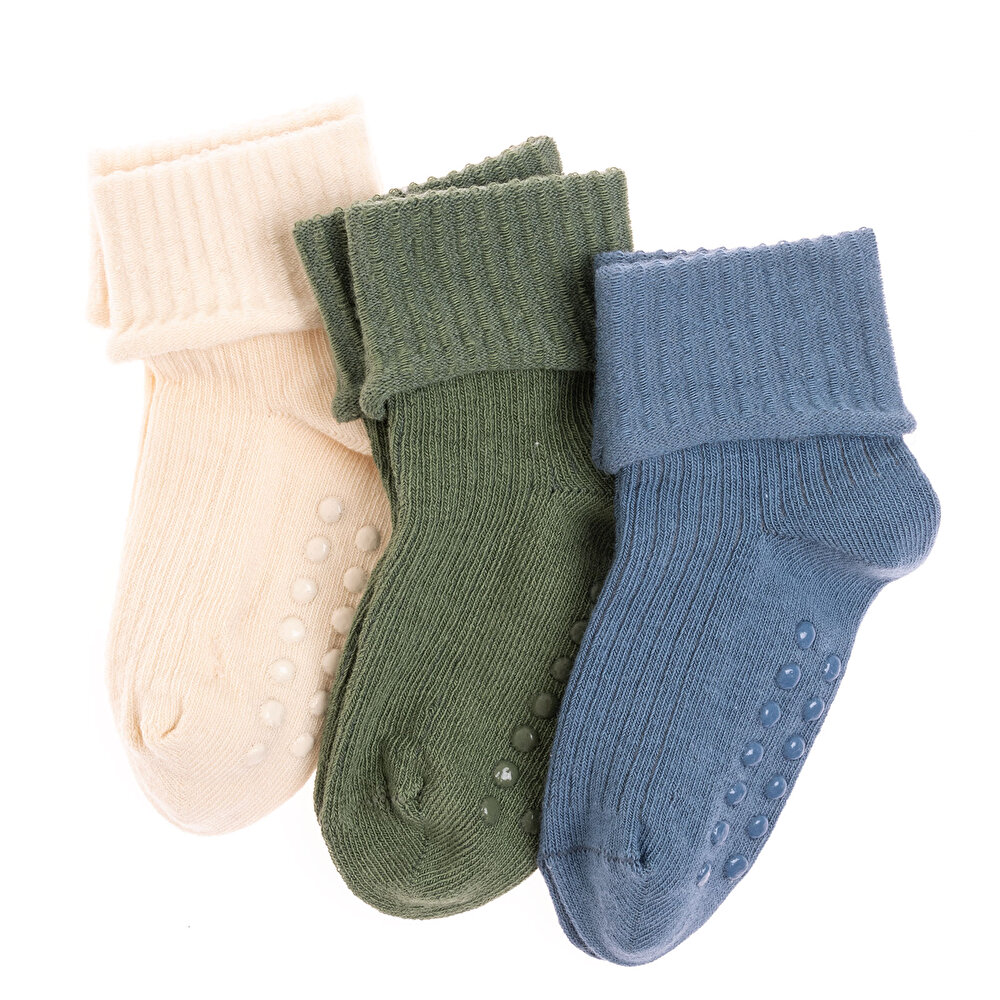 Unisex Kaşkorse Düz Renk 3lü  Kıvrık Çorap Unisex