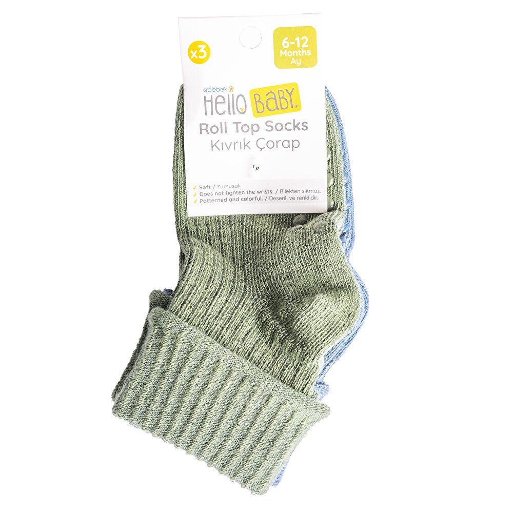 Unisex Kaşkorse Düz Renk 3lü  Kıvrık Çorap Unisex