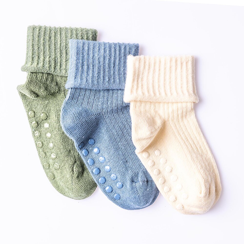 Unisex Kaşkorse Düz Renk 3lü  Kıvrık Çorap Unisex