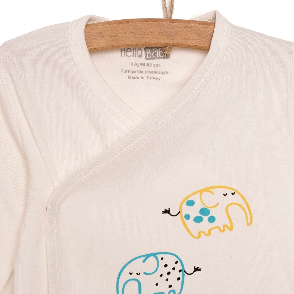 Unisex Yenidoğan Zıbın Şapka Patikli Alt %100 Pamuk Çıtçıtlı  Zarf Yaka Uzun Kol Ekru