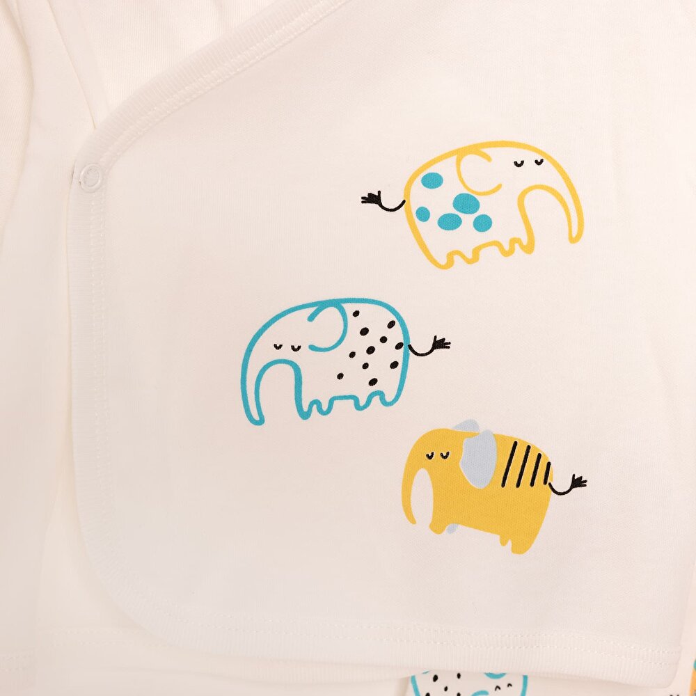 Unisex Yenidoğan Zıbın Şapka Patikli Alt %100 Pamuk Çıtçıtlı  Zarf Yaka Uzun Kol Ekru