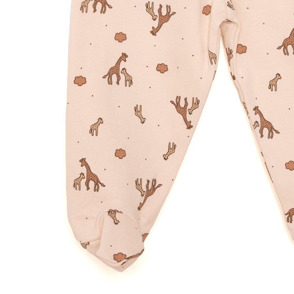 Unisex Yenidoğan Zıbın Şapka Patikli Alt Çıtçıtlı Zarf Yaka Uzun Kol Ekru