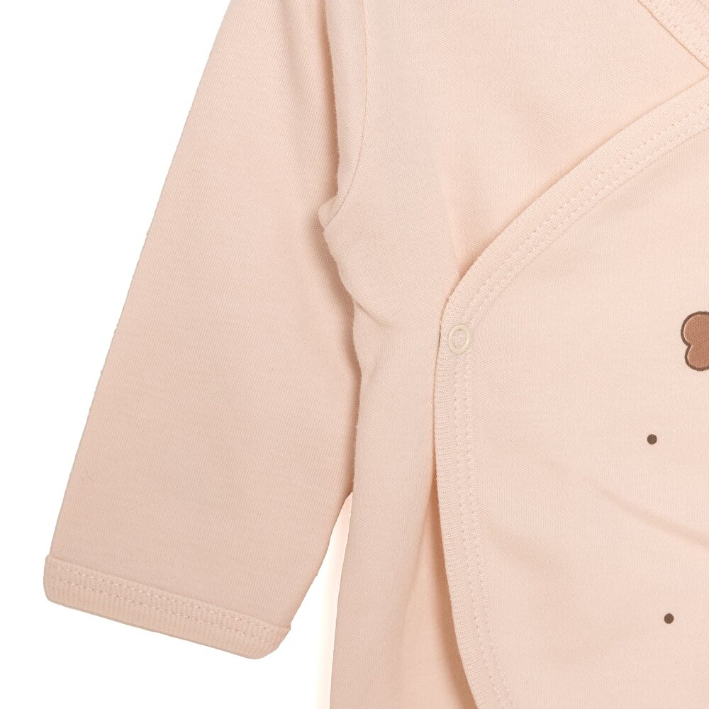 Unisex Yenidoğan Zıbın Şapka Patikli Alt Çıtçıtlı Zarf Yaka Uzun Kol Ekru