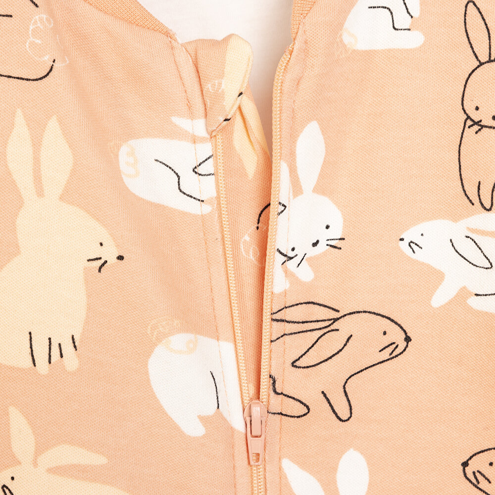 Kız Bebek Uyku Tulum İnterlok Fermuarlı 1  Tog Bisiklet Yaka Uzun Kol