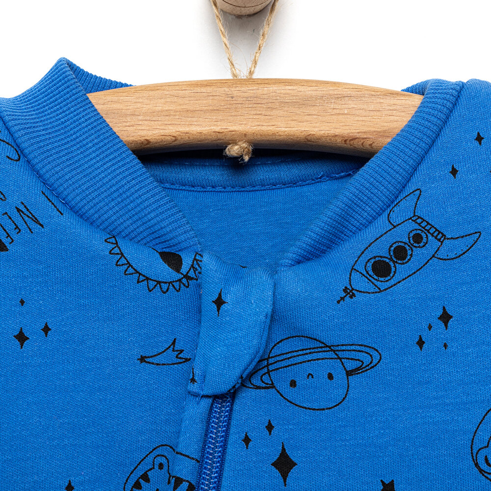 Erkek Bebek Uyku Tulum İnterlok Uzay Desenli Fermuarlı 2,5 Tog Uzun Kol