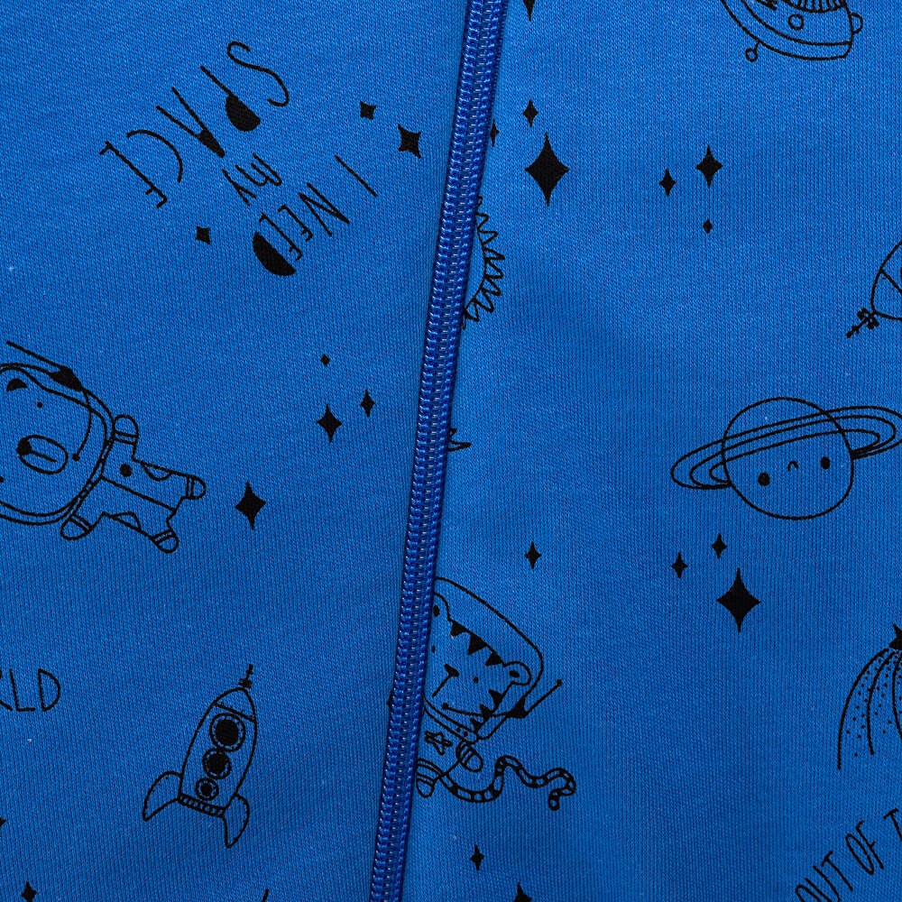 Erkek Bebek Uyku Tulum İnterlok Uzay Desenli Fermuarlı 2,5 Tog Uzun Kol