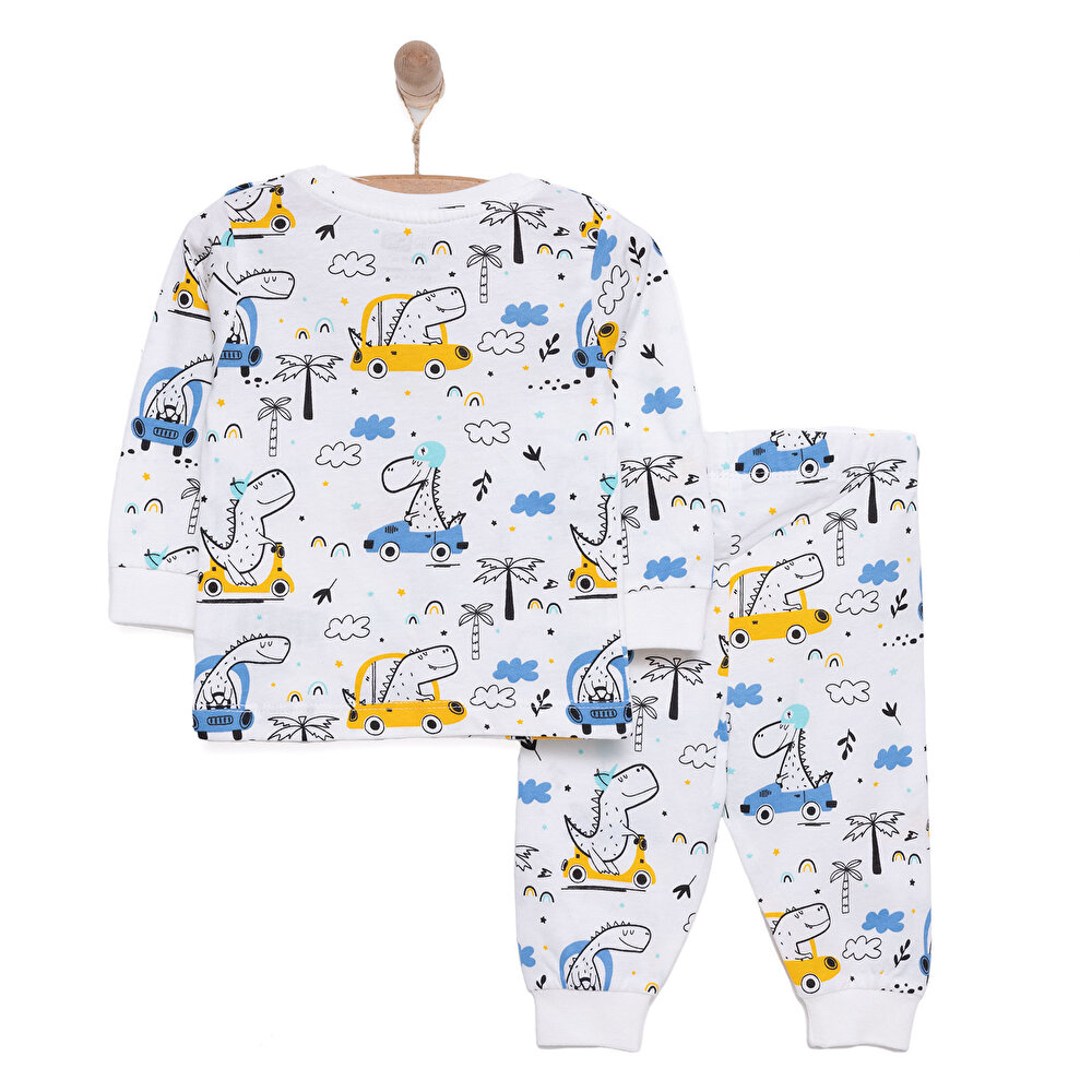 Uzun Kol Bisiklet Yaka Dinazor Desenli Pijama Takımı