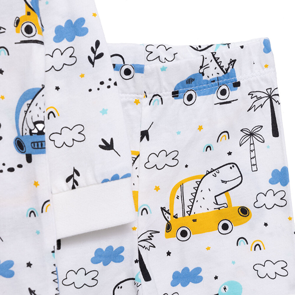Uzun Kol Bisiklet Yaka Dinazor Desenli Pijama Takımı
