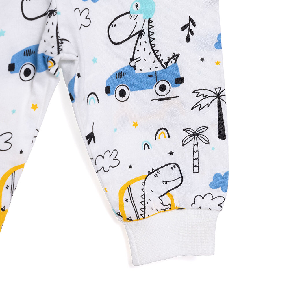 Uzun Kol Bisiklet Yaka Dinazor Desenli Pijama Takımı