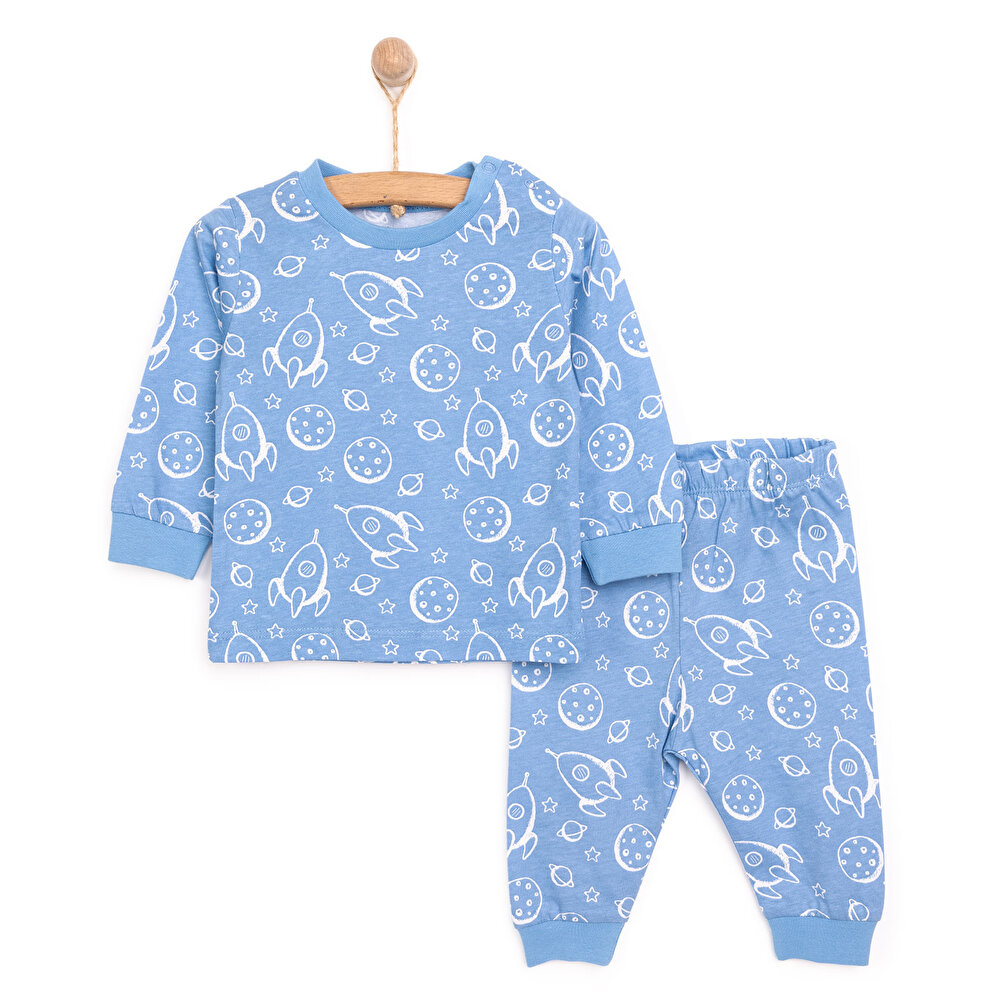 Uzun Kol Bisiklet Yaka Uzay Desenli Pijama Takımı
