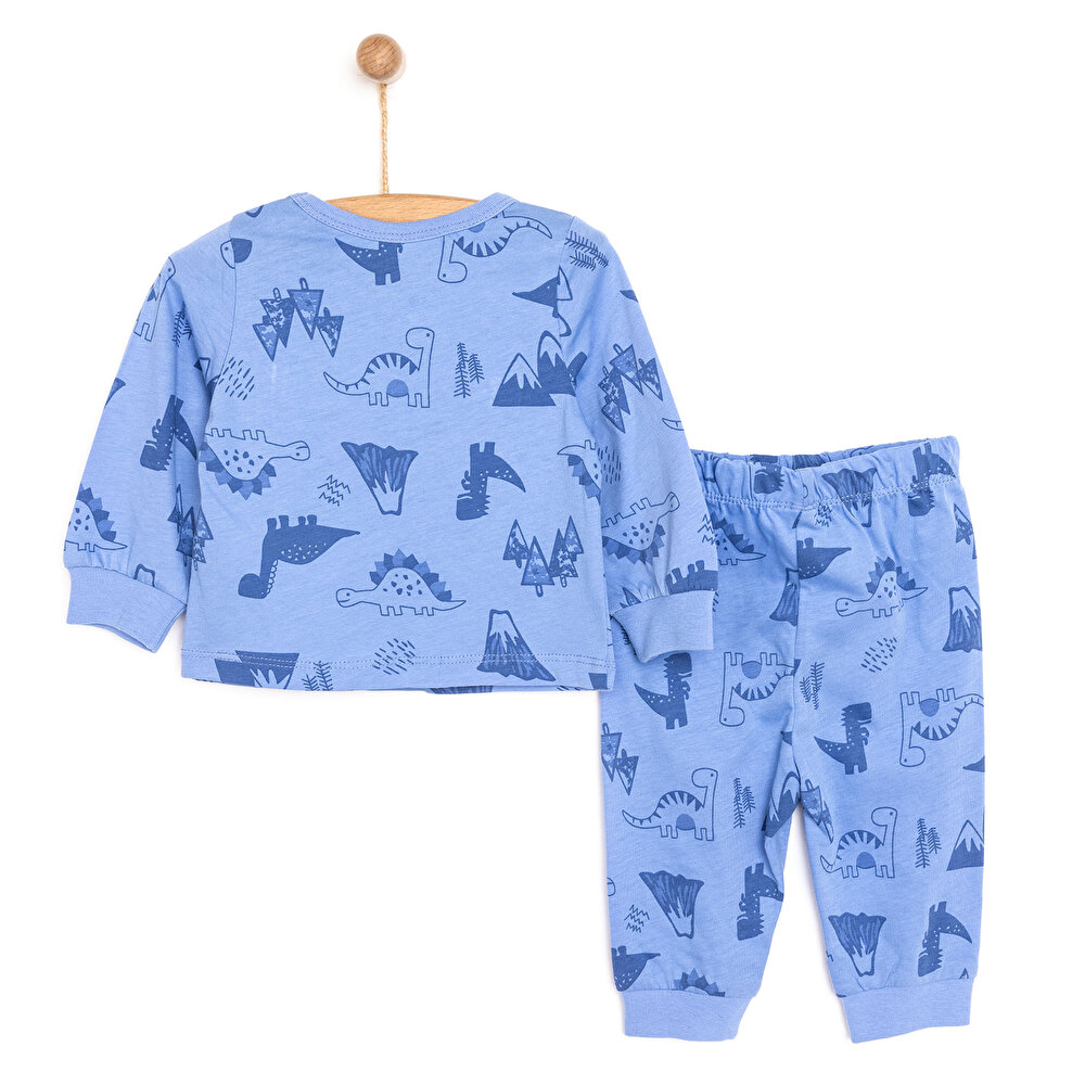Uzun Kol Dinazor Desenli Bisiklet Yaka Pijama Takımı