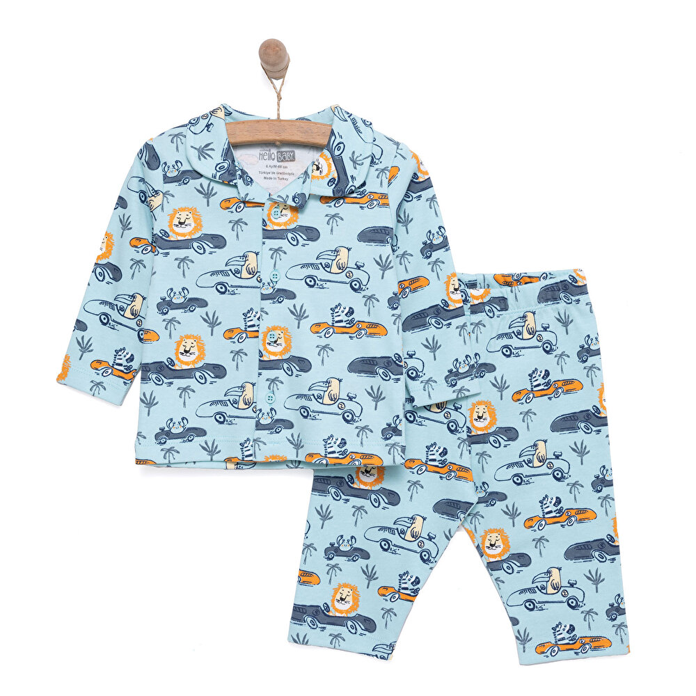 Uzun Kol Gömlek Yaka Safari Desenli Pijama Takımı