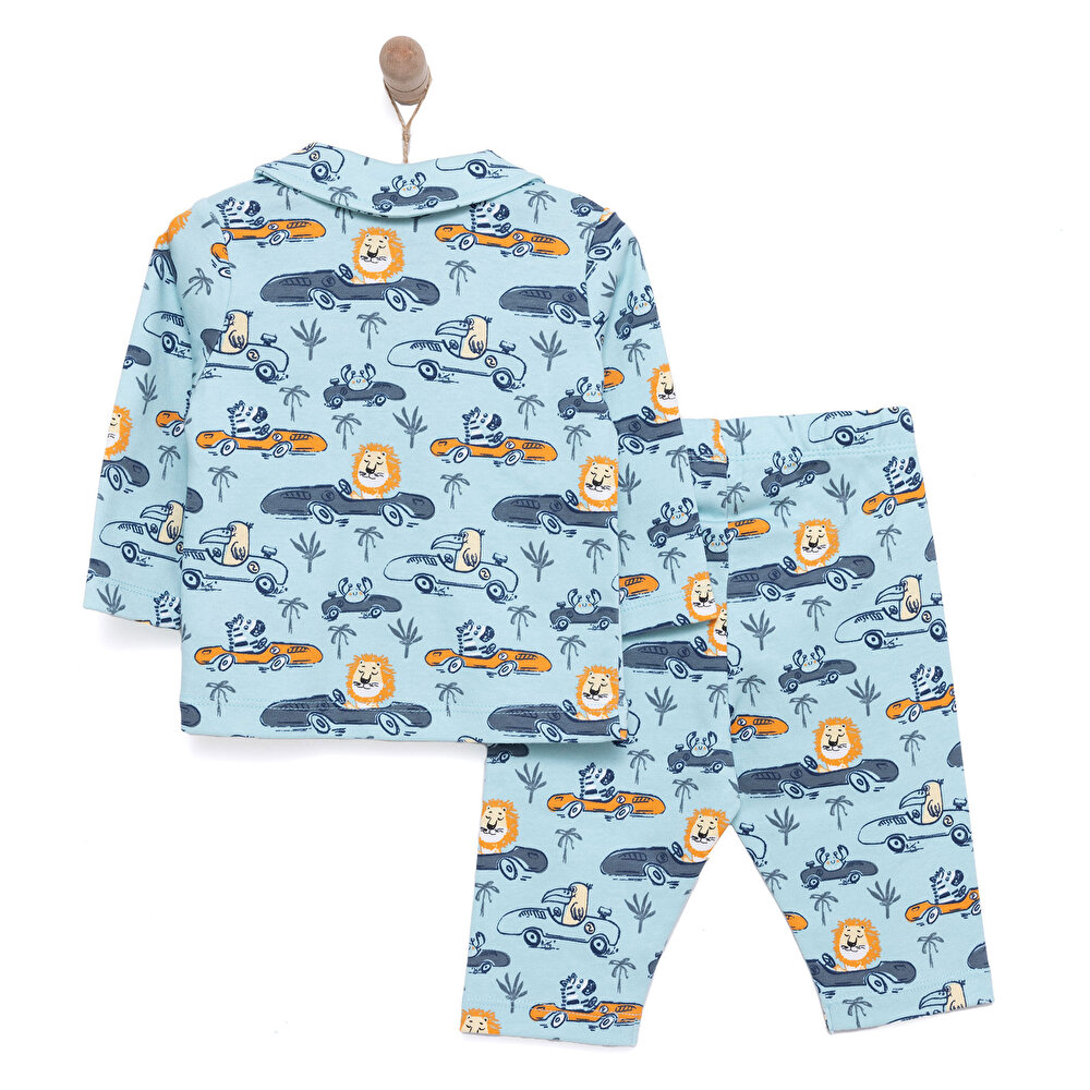Uzun Kol Gömlek Yaka Safari Desenli Pijama Takımı