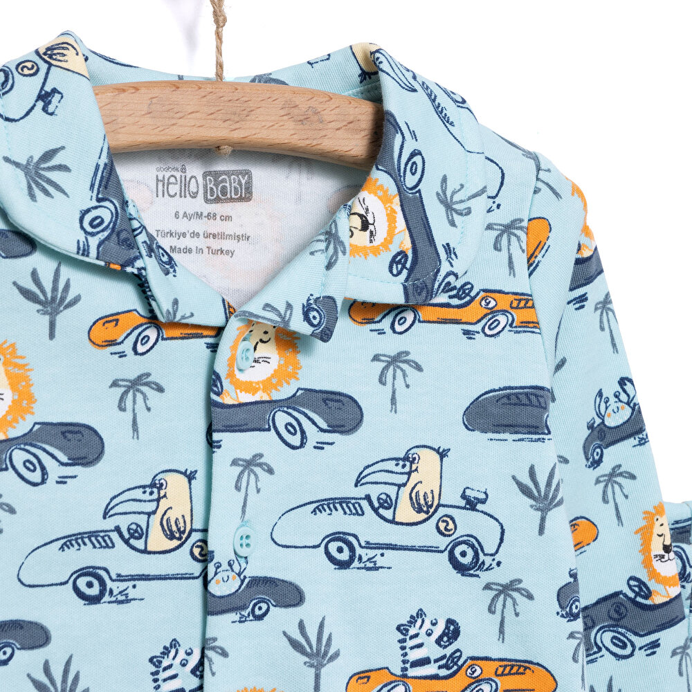 Uzun Kol Gömlek Yaka Safari Desenli Pijama Takımı
