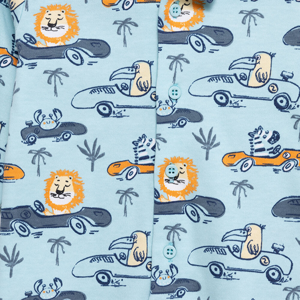 Uzun Kol Gömlek Yaka Safari Desenli Pijama Takımı