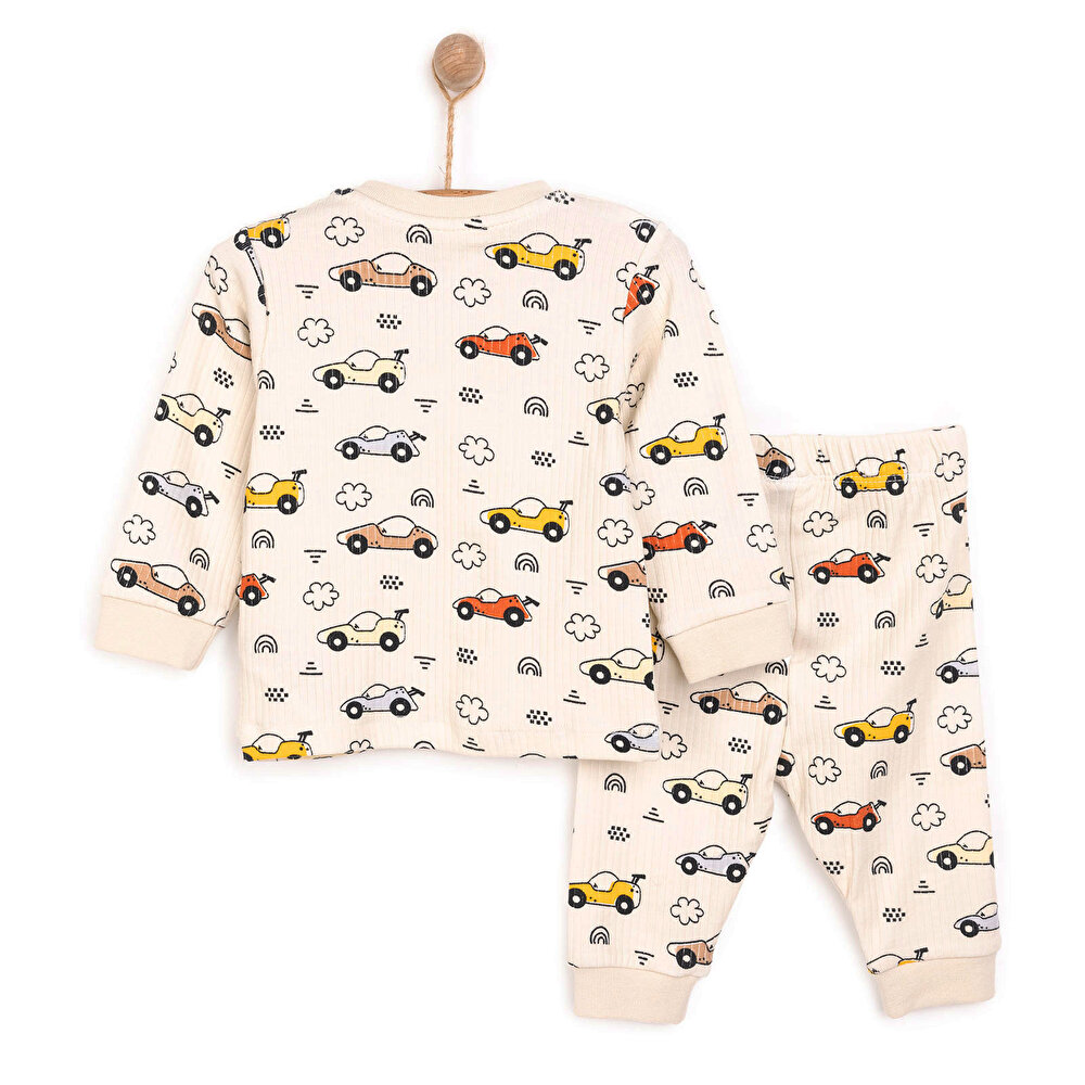 Uzun Kol Kaşkorse Araba Desenli Bisiklet Yaka Pijama Takımı