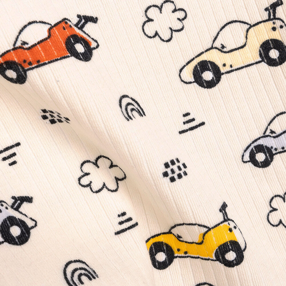 Uzun Kol Kaşkorse Araba Desenli Bisiklet Yaka Pijama Takımı