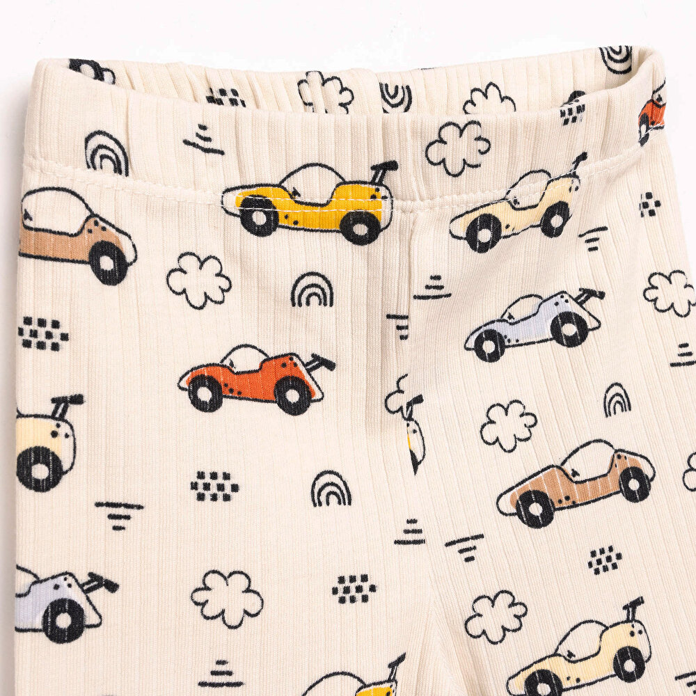 Uzun Kol Kaşkorse Araba Desenli Bisiklet Yaka Pijama Takımı