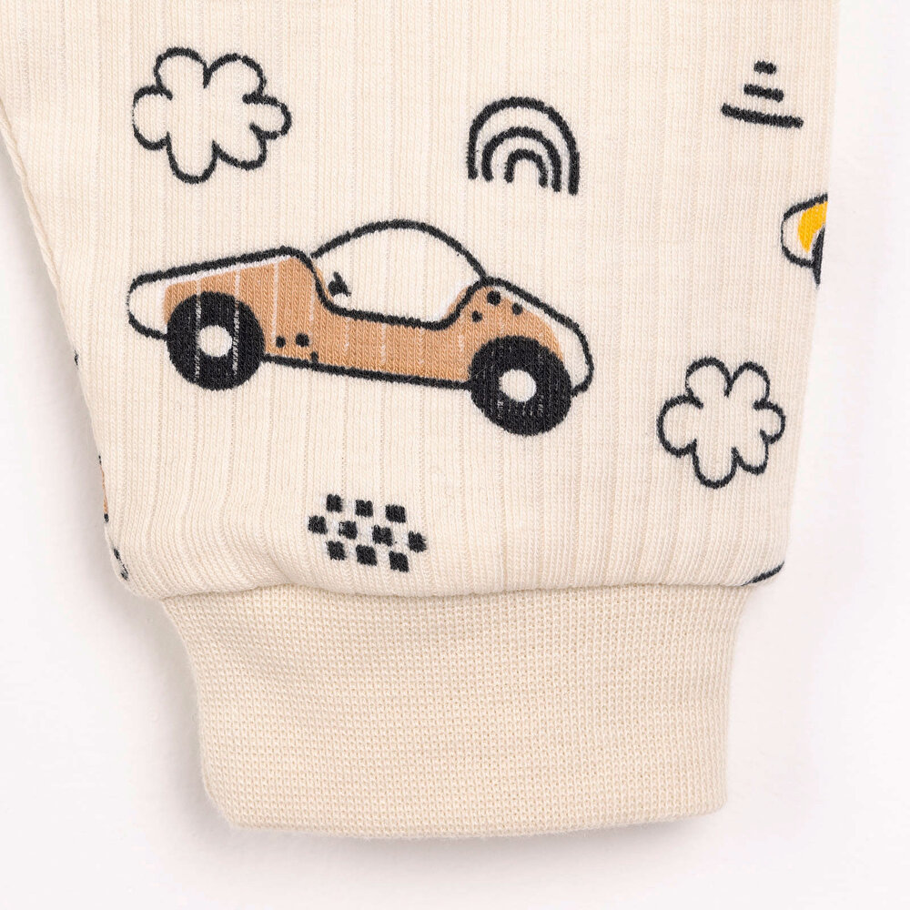 Uzun Kol Kaşkorse Araba Desenli Bisiklet Yaka Pijama Takımı