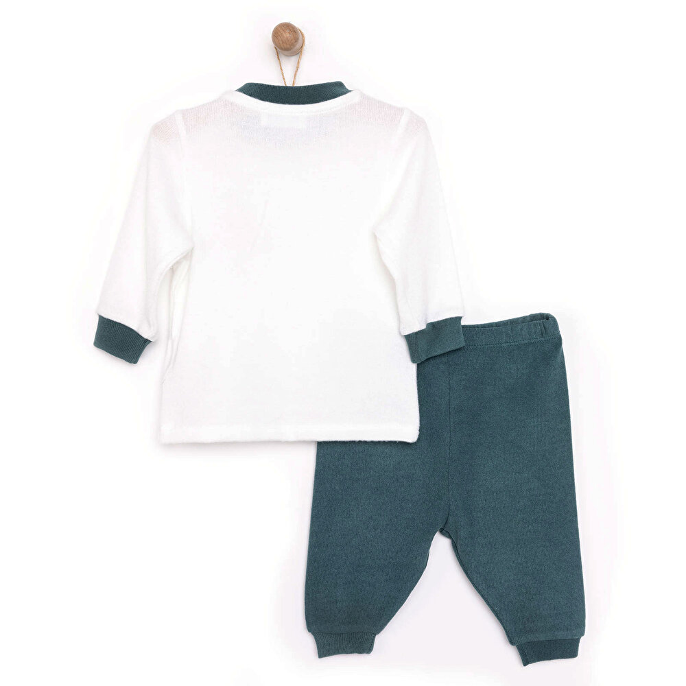 Erkek Bebek Pijama Takım Fırçalı Süprem Çıtçıtlı Bisiklet Yaka Uzun Kol Ekru