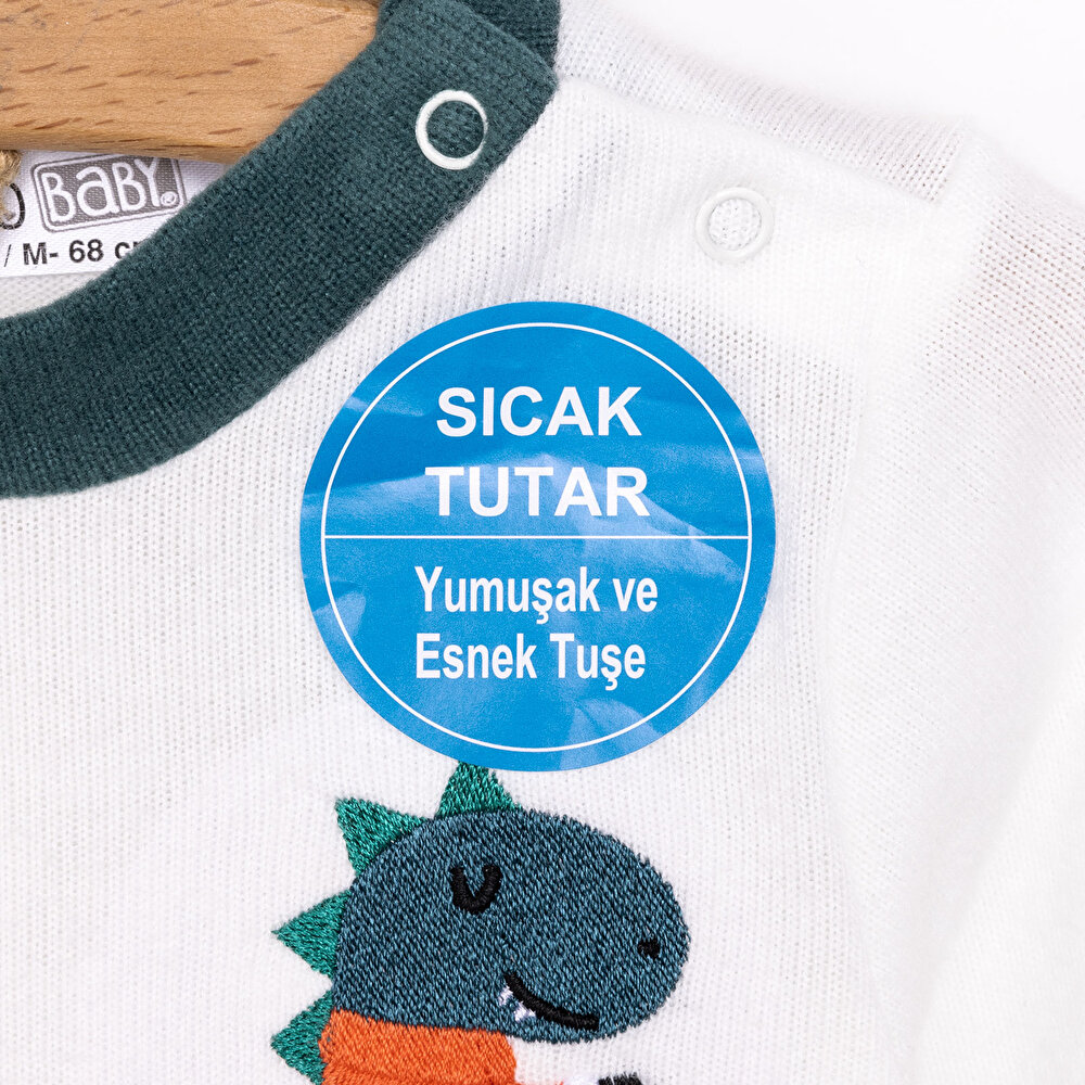 Erkek Bebek Pijama Takım Fırçalı Süprem Çıtçıtlı Bisiklet Yaka Uzun Kol Ekru