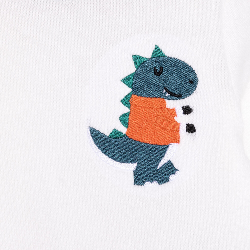 Erkek Bebek Pijama Takım Fırçalı Süprem Çıtçıtlı Bisiklet Yaka Uzun Kol Ekru