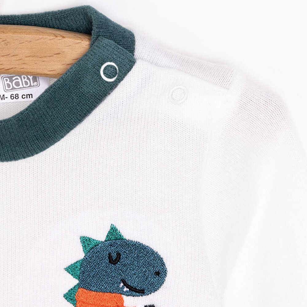 Erkek Bebek Pijama Takım Fırçalı Süprem Çıtçıtlı Bisiklet Yaka Uzun Kol Ekru