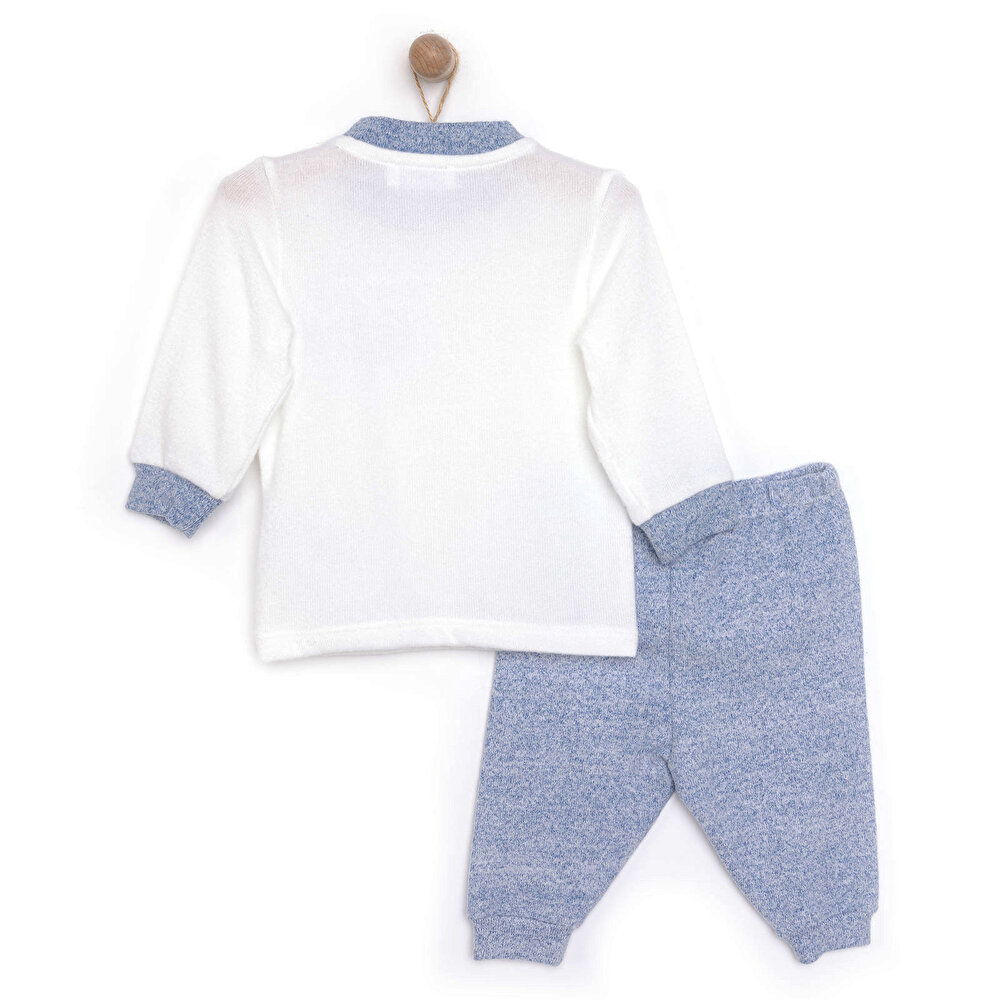 Erkek Bebek Pijama Takım Fırçalı Süprem Çıtçıtlı Bisiklet Yaka Uzun Kol Ekru