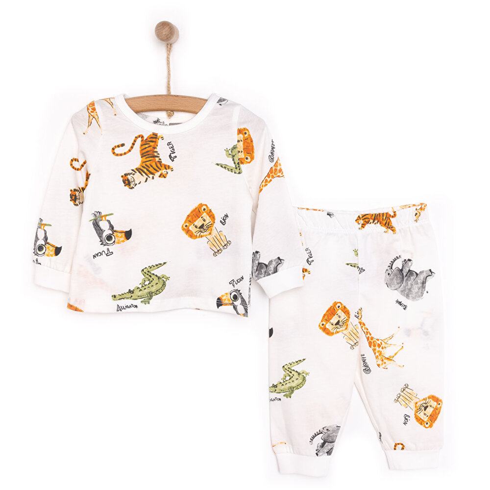 Uzun Kol Safari Desenli Bisiklet Yaka Pijama Takımı
