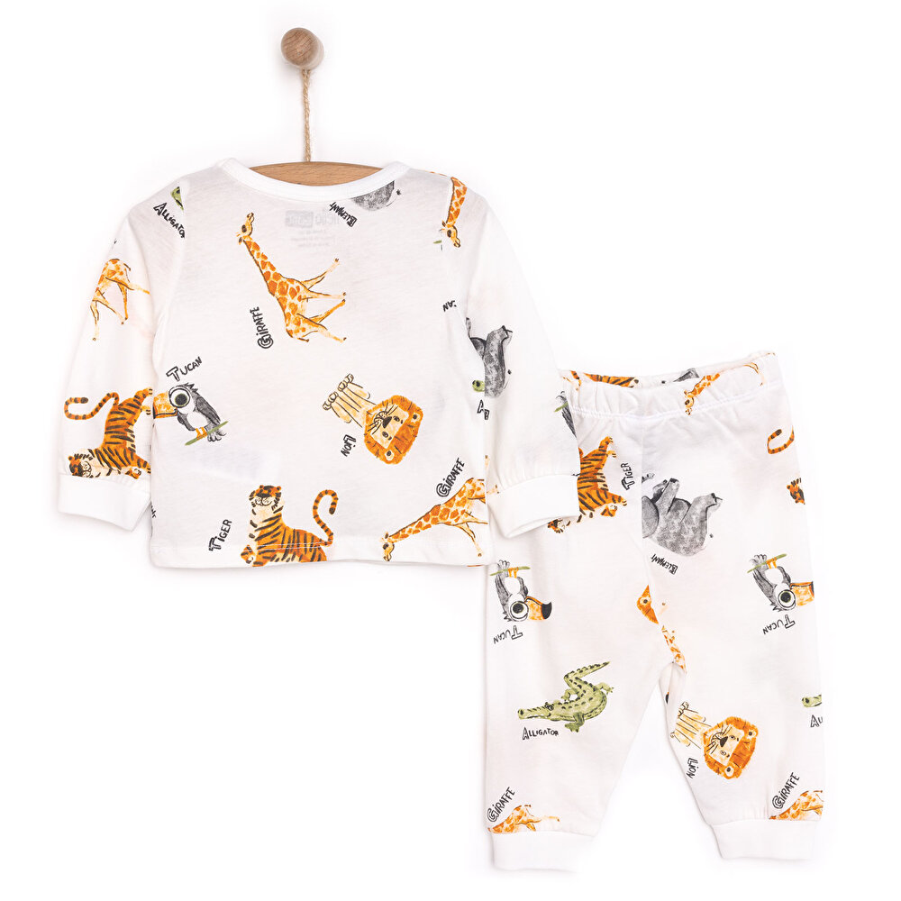 Uzun Kol Safari Desenli Bisiklet Yaka Pijama Takımı
