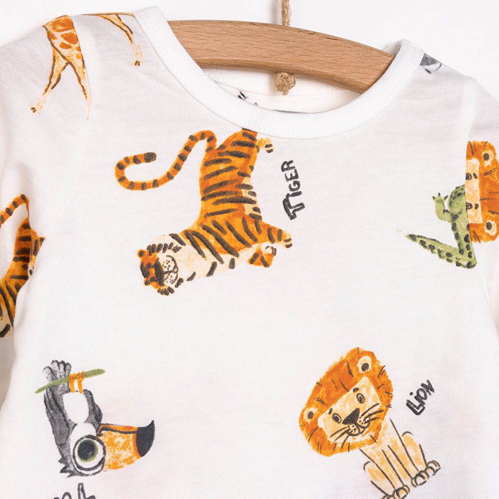 Uzun Kol Safari Desenli Bisiklet Yaka Pijama Takımı