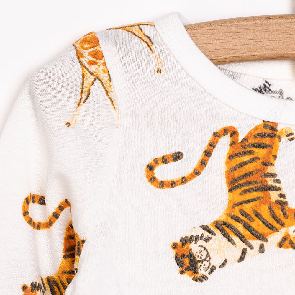 Uzun Kol Safari Desenli Bisiklet Yaka Pijama Takımı