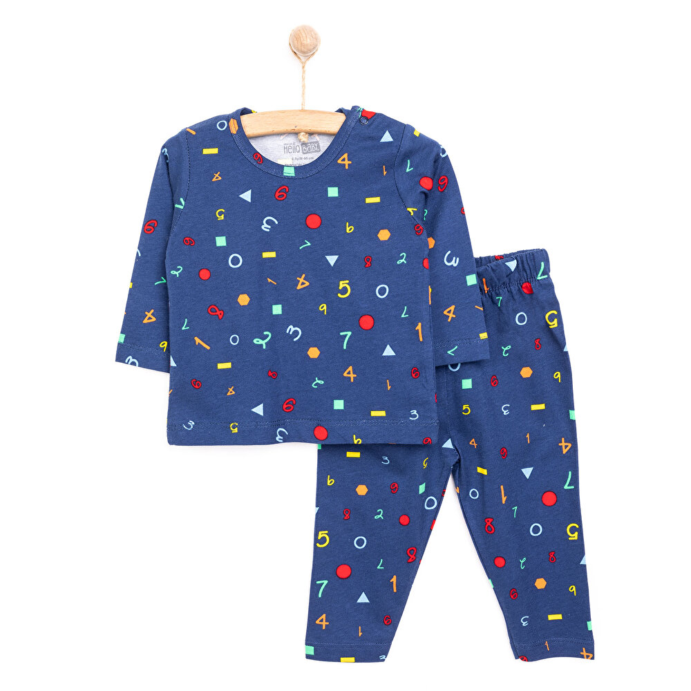 Uzun Kol Sayı Desenli Bisiklet Yaka Pijama Takımı