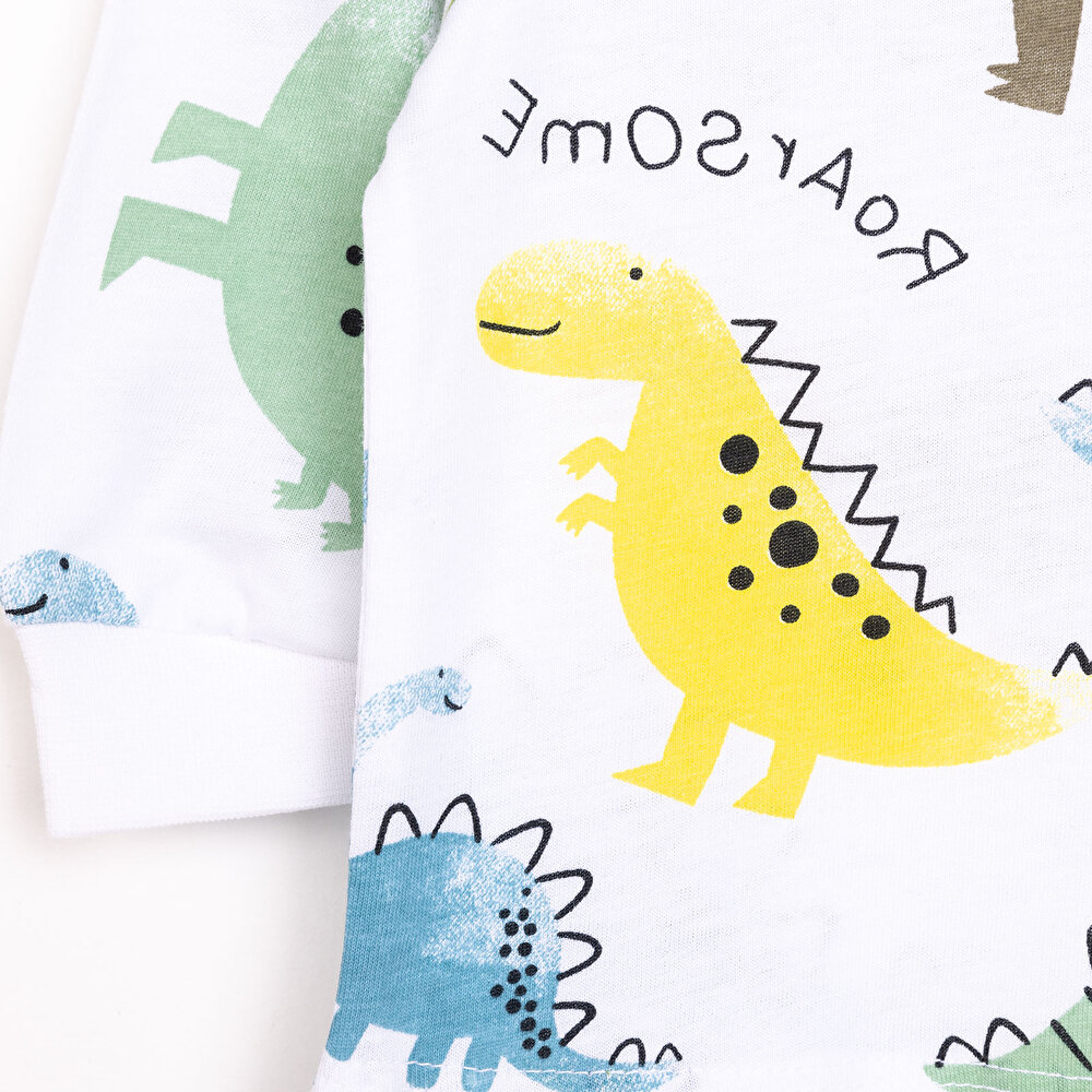 Uzun Kol Sevimli Dinazor Desenli Bisiklet Yaka Pijama Takımı