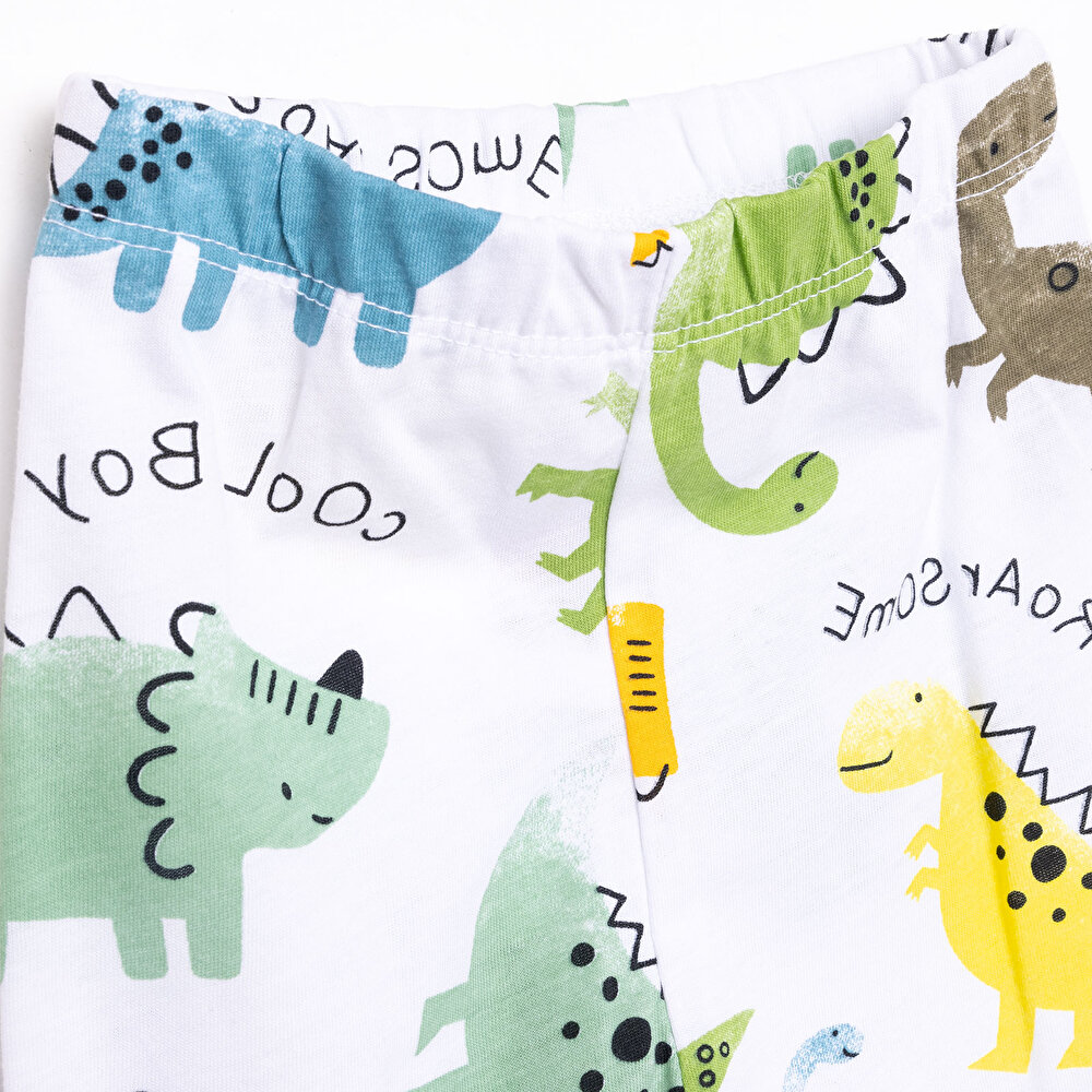 Uzun Kol Sevimli Dinazor Desenli Bisiklet Yaka Pijama Takımı