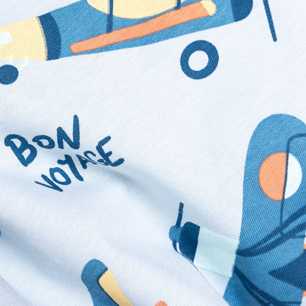 Uzun Kol Uçak Desenli Bisiklet Yaka Pijama Takımı