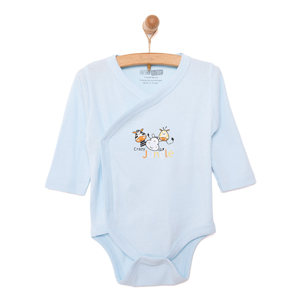 Unisex Body Ribana Kumaş Çıtçıtlı Zıbın Çıtçıtlı Yaka  Uzun Kol Açık Mavi