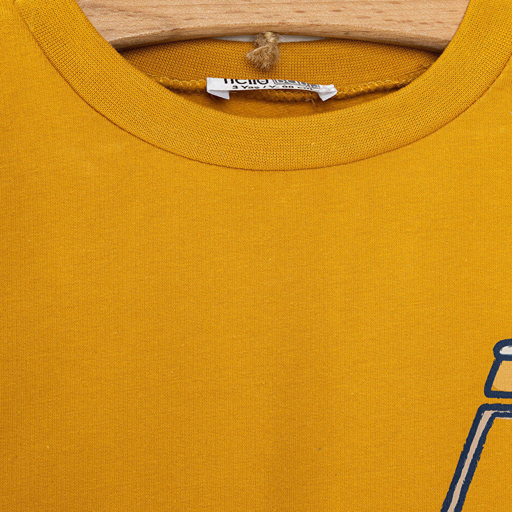 Erkek Bebek Sweatshirt Pantolon Şardonlu Vehicles Line Bisiklet Yaka Uzun Kol Hardal