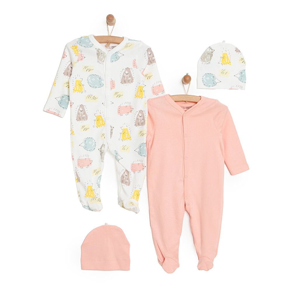 Yenidoğan 2li Patikli Tulum Şapka Set Unisex