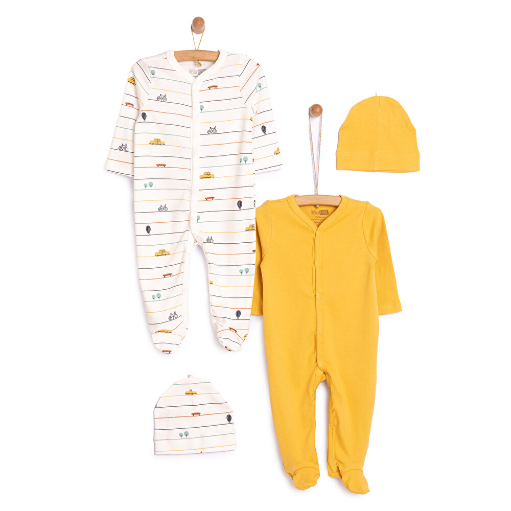 Yenidoğan 2'li Patikli Tulum Şapka Set Unisex