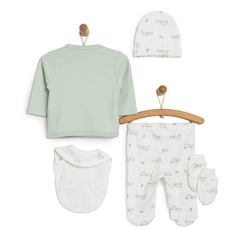 Erkek Bebek Yenidoğan 5'li Askı Hastane Çıkışı %100 Pamuk Çıtçıtlı Bisiklet Yaka Uzun Kol Mint