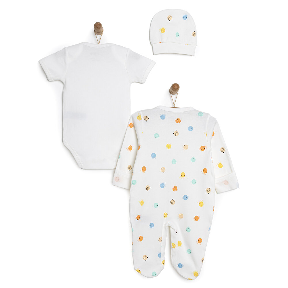 Yenidoğan Bebek Jungle Kendinden Eldivenli Tulum-Body-Şapka 3lü Set Unisex