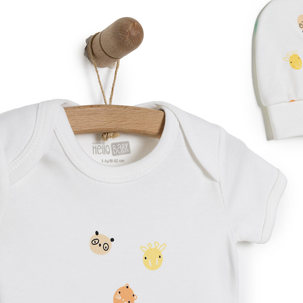 Yenidoğan Bebek Jungle Kendinden Eldivenli Tulum-Body-Şapka 3lü Set Unisex