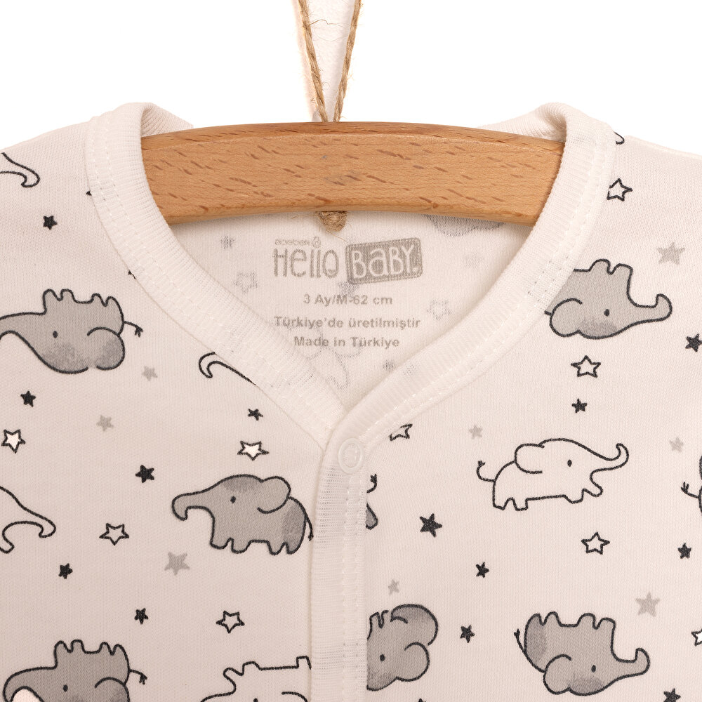 Yenidoğan Bebek Sevimli Fil Kendinden Eldivenli Tulum-Body- Şapka 3lü Set Unisex