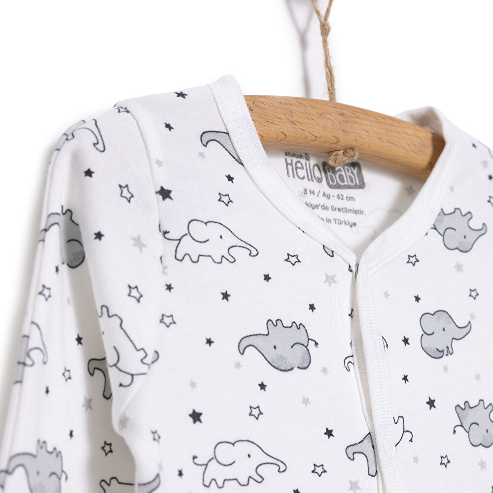 Yenidoğan Bebek Sevimli Fil Kendinden Eldivenli Tulum-Body- Şapka 3lü Set Unisex