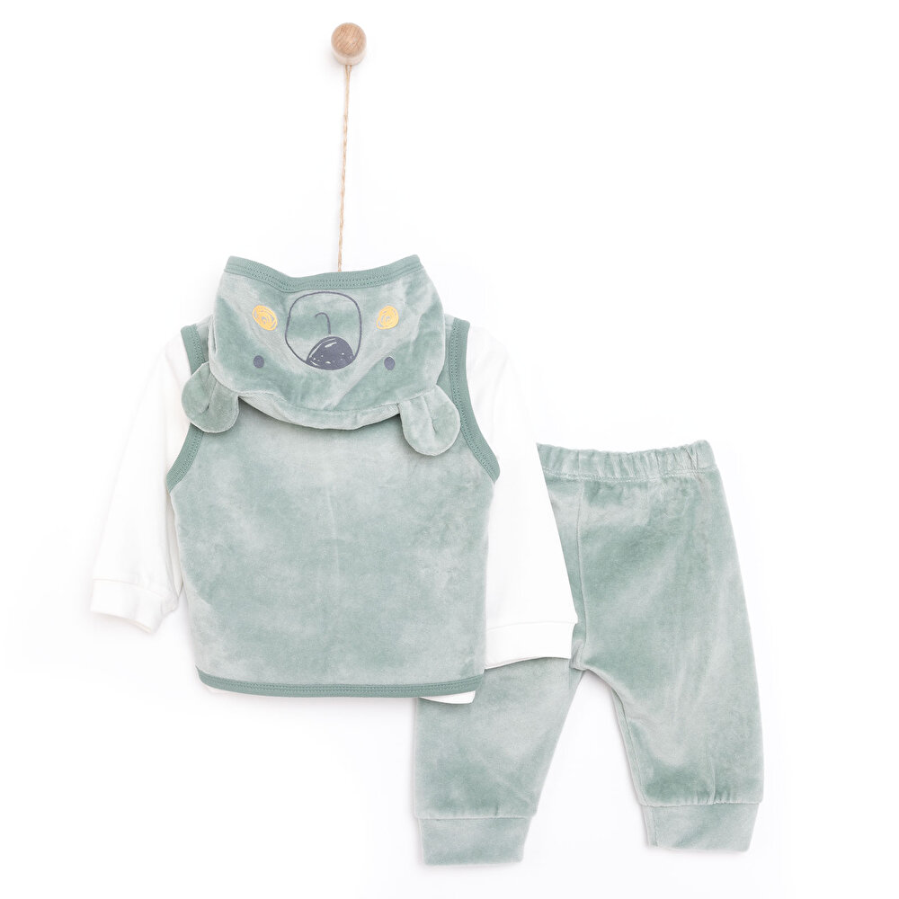 Yenidoğan -Body-Kadife Yelek Patiksiz Alt 3lü Takım Unisex